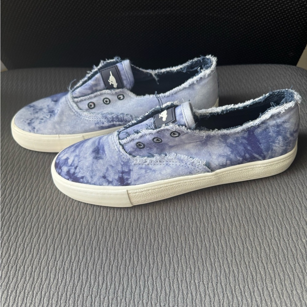 Blue Tie-Dye Sneakers with Frayed Edges